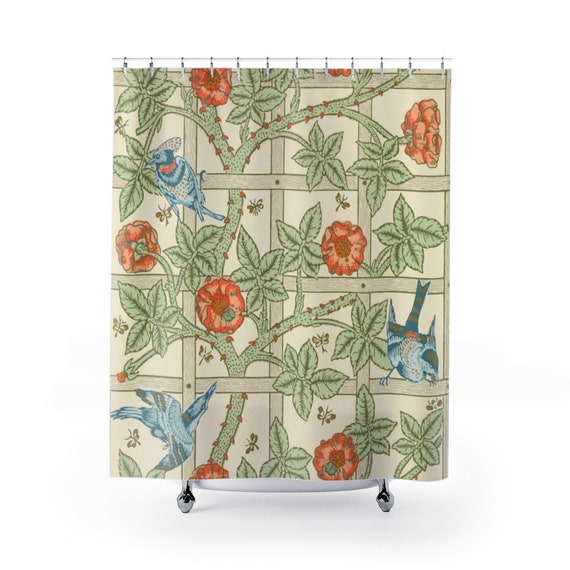 William Morris, Bird Shower Curtain, Vintage Bathroom, Floral Bathroom, Vintage Floral, William Morris Decor, Bird Bathroom, Vintage Bird