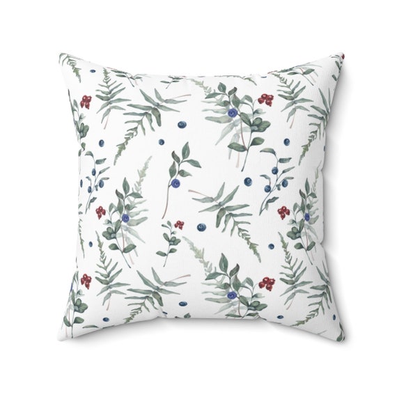 Plant Pillow, White Pillow, Holiday Pillow, Botanical Pillow, Nature Pillow, Fern Pillow, Nature Throw Pillow, Botanical Decor, Plant Decor