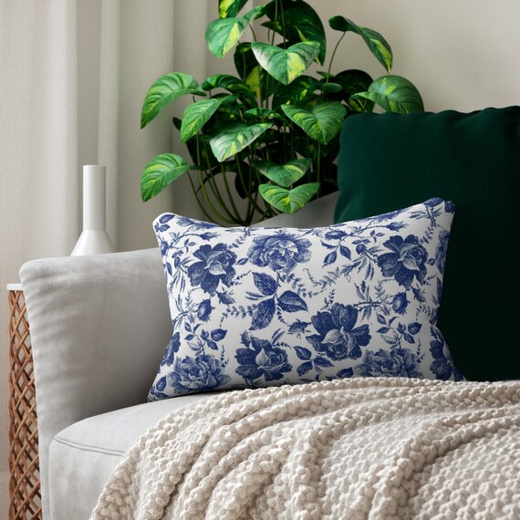 Blue Pillow, Lumbar Pillow, Blue Rose, Rose Pillow, Vintage Pillow, Vintage Rose, Blue Decor, Floral Pillow, Flower Pillow, Rose Gift