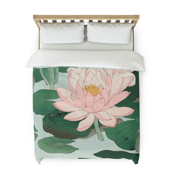 Floral Duvet Cover, Lily Duvet, Japanese Bedding, Nature Duvet, Lily Pad, Asian Duvet, Water Lilys, Floral Bedding, Vintage Duvet