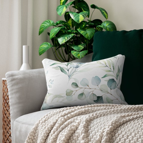 Plant Pillow, Botanical Pillow, Houseplant Pillow, Botanical Decor, Lumbar Pillow, Plant Home Decor, White Pillow, Eucalyptus Decor