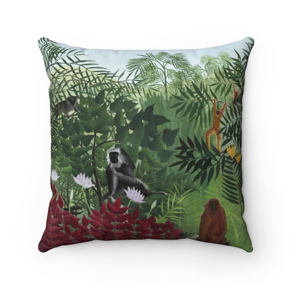 Tropical Pillow, Jungle Pillow, Monkey Pillow, Henri Rousseau, Tropical Decor, Tropical Forest, Botanical Pillow, Plant Pillow, Jungle Art