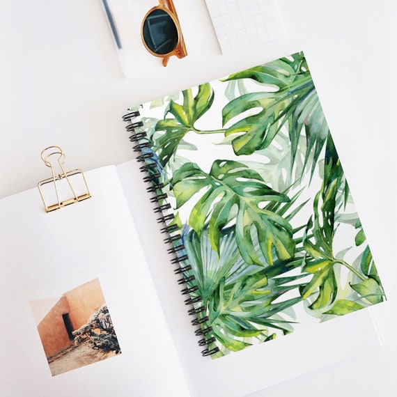 Plant Spiral Notebook, Monstera Notebook, Tropical Notebook, Green Notebook, Lined Notebook, Botanical Notebook, Plant Watercolor