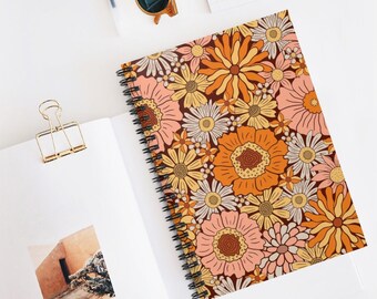 70s Notebook, Floral Notebok, 70s Journal, Retro Notebook, Retro Journal, Flower Notebook, Boho Notebook, Spiral Notebook, Plant Notebook