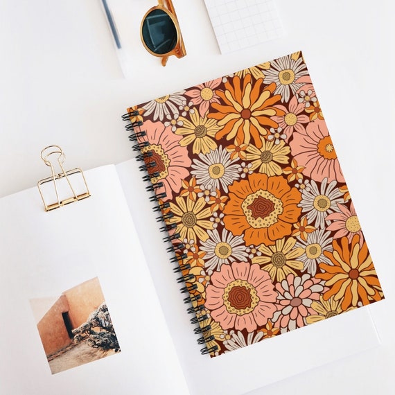 70s Notebook, Floral Notebok, 70s Journal, Retro Notebook, Retro Journal, Flower Notebook, Boho Notebook, Spiral Notebook, Plant Notebook