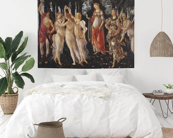 Sandro Botticelli Primavera Tapestry | Renaissance Mythology Wall Hanging, Vintage Fine Art Accent Piece