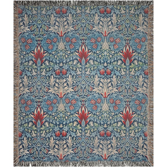 Art Nouveau Blanket, Woven Blanket, William Morris, William Morris Decor, Vintage Blanket, Boho Blanket, Blue Blanket, Vintage Bedding