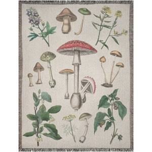 Manta de hongos, manta tejida, manta estilo cottagecore, manta de bosque, manta botánica, manta bohemia, manta de plantas, manta de naturaleza, tapiz 60x80 inch