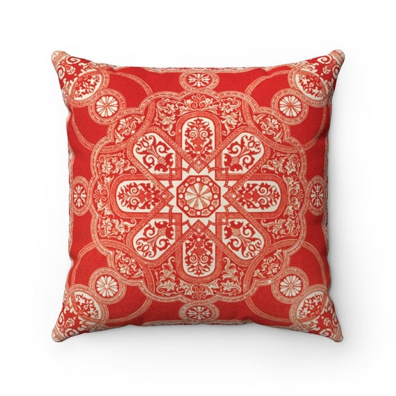 Red Throw Pillow, Mandala Pillow, Red Mandala, Vintage Pillow, Sir Matthew Digby Wyatt, Red Home Decor, Vintage Pattern, British Pillow