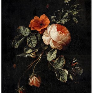 Rose Vintage Botanical Wall Print | Dark Gothic Floral Museum Poster, Classic Design Home Decor 20x25 cm / 8x10"