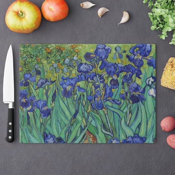 Van Gogh Cutting Board, Floral Kitchen, Van Gough Art, Irises Van Gogh, Blue Flowers, Art Cutting Board, Nature Kitchen, Blue Cutting Board