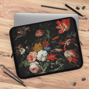 Black Laptop Sleeve, Floral Laptop Sleeve, iPad Sleeve, Tablet Sleeve, Vintage Laptop, Floral iPad Case, Black Floral, Art Laptop Sleeve