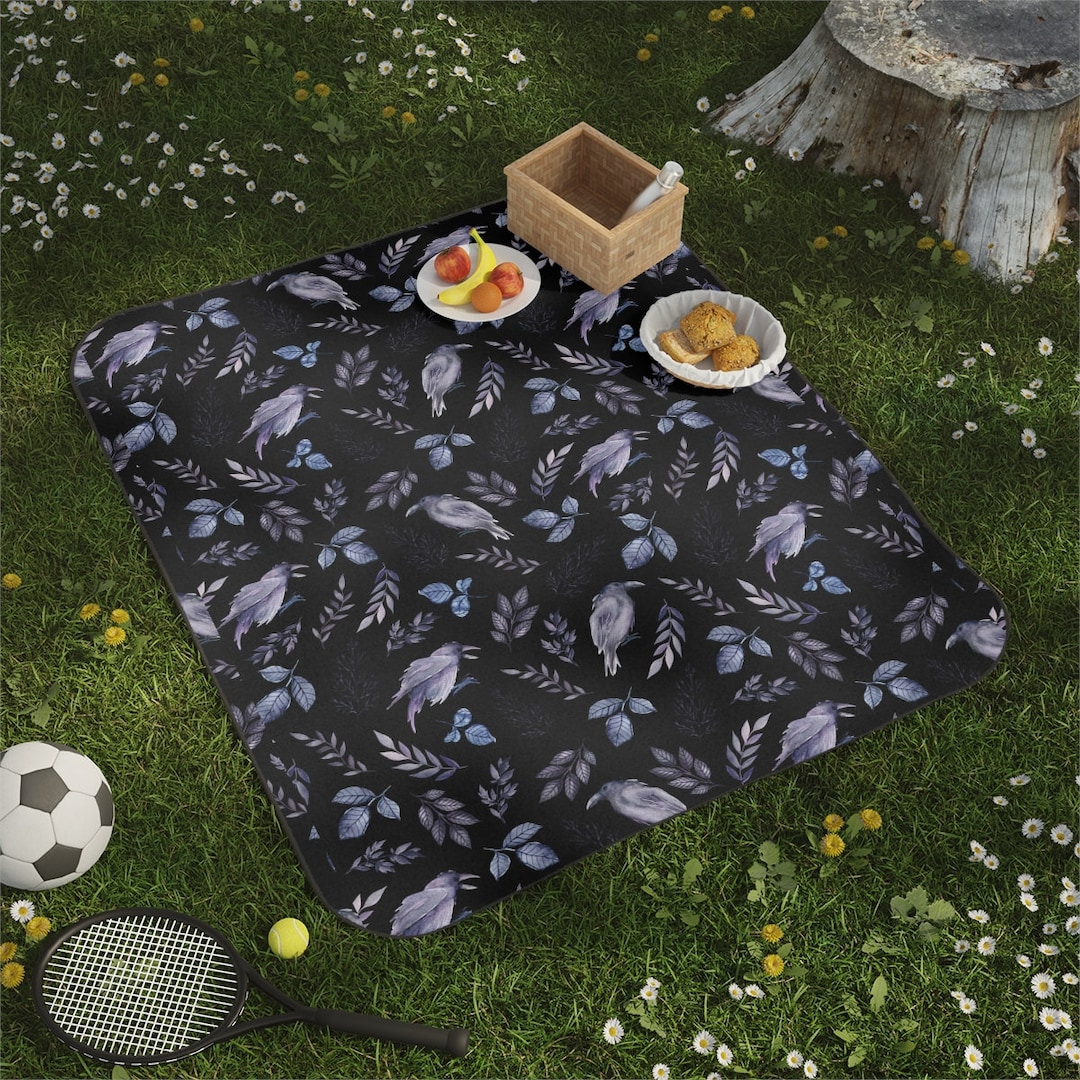 Black Picnic Blanket Gothic Gift Purple Black Raven Etsy