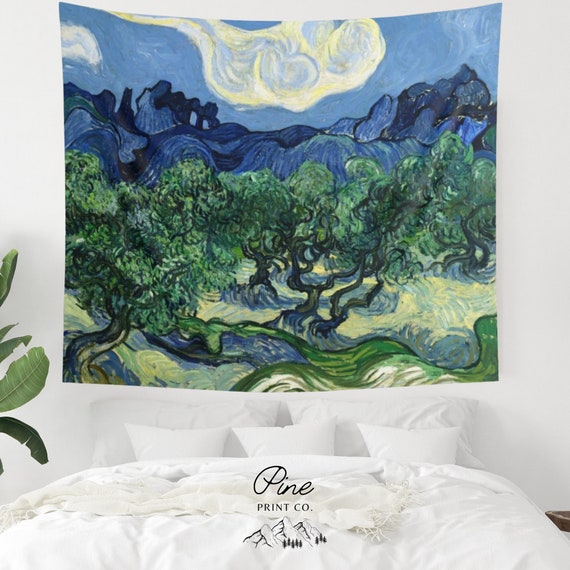 Van Gogh Tapestry, Vincent Van Gogh, Blue Tapestry, Green Tapestry, Tree Tapestry, Nature Tapestry, Fine Art Tapestry, Van Gogh Painting