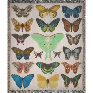 Moth Blanket, Boho Woven Blankets, Nature Blanket, Moth Tapestry, Butterfly Decor, Moth Decor, Vintage Butterfly, Luna Moth, Woven Tapestry