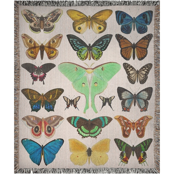 Moth Blanket, Boho Woven Blankets, Nature Blanket, Moth Tapestry, Butterfly Decor, Moth Decor, Vintage Butterfly, Luna Moth, Woven Tapestry