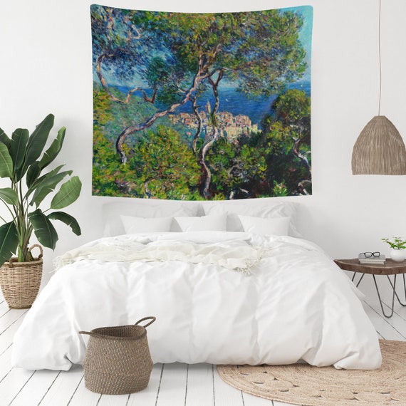 Monet Tapestry, Claude Monet Art, Mediterranean Art, Vintage Tapestry, Nature Tapestry, Tree Tapestry, Impressionist Art, Monet Decor
