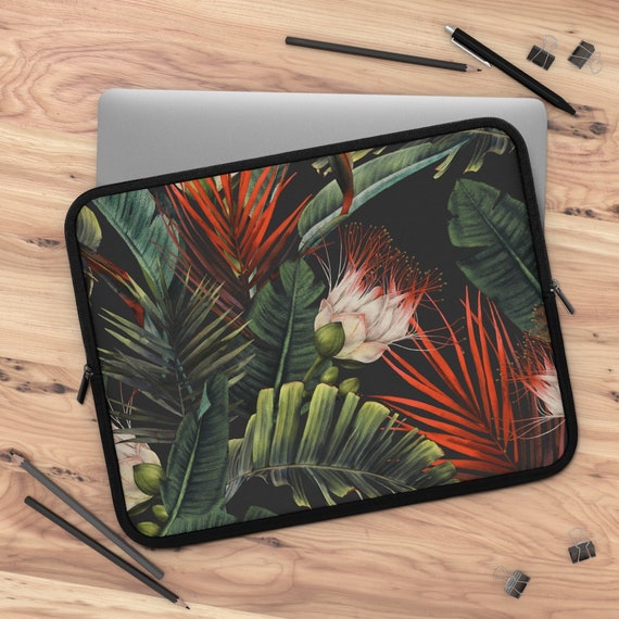 Tropical Laptop Sleeve, Black iPad Sleeve, Tablet Sleeve, Botanical Laptop, Floral Laptop Case, Plant Laptop Sleeve, Black Laptop Case