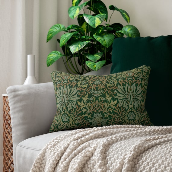 Green Pillow, William Morris, Lumbar Pillow, Plant Pillow, Botanical Pillow, Nature Pillow, Green Decor, Vintage Botanical, Art Nouveau