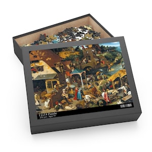 Kunstpuzzel Klassieke Renaissance Schilderij: Spreuken van Bruegel, Vintage Stijl | Stukjes van spaanplaat, Verpakt in een geschenkdoos | Verkrijgbaar in 3 maten