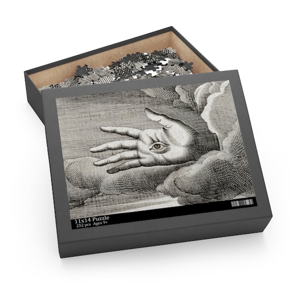 Hand Puzzle, Black White Puzzle, Jigsaw Puzzle, Art Puzzle, Gothic Puzzle, Seeing Eye, Vintage Puzzle, Alchemy Puzzle, Witchy Puzzle