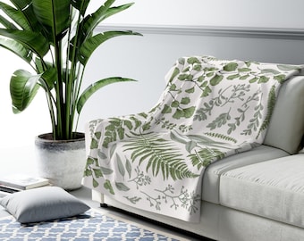 Plant Blanket, Botanical Blanket, Sherpa Blanket, Nature Blanket, Houseplant Blanket, Leaf Blanket, Houseplant Decor, Plant Home Decor