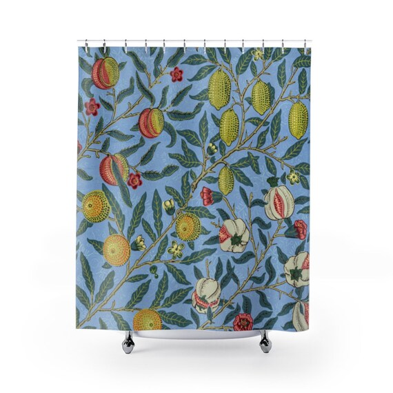 Blue Shower Curtain, Fruit Shower Curtain, Vintage Shower Curtain, Blue Bathroom, Fruit Bathroom, Vintage Bathroom, Botanical Bathroom