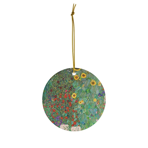 Klimt Ornament, Gustav Klimt, Ceramic Ornament, Sunflower Ornament, Art Ornament, Klimt Art, Plant Ornament, Christmas Ornament, Klimt Gift