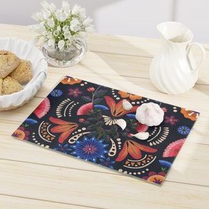 Floral Cutting Board, Glass Cutting Board, Black Cutting Board, Flower Kitchen, Floral Kitchen Decor, Nature Kitchen, Flower Home Decor