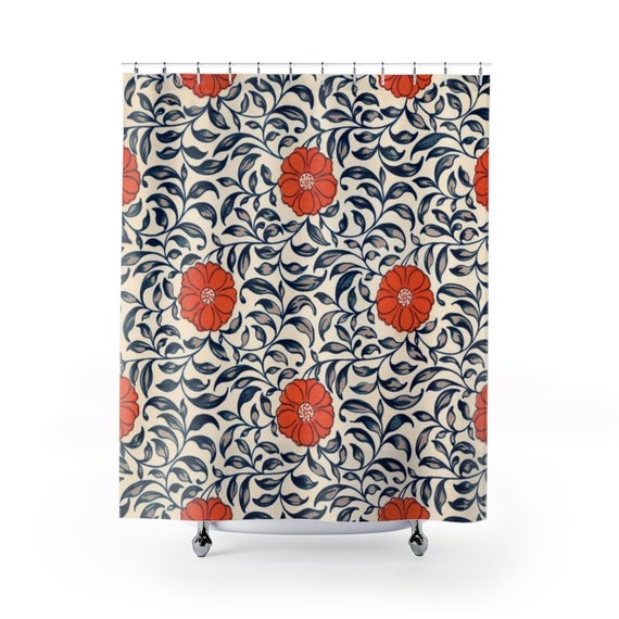 Floral Shower Curtain, Vintage Floral, Chinese Floral, Black White Shower, Black White Bathroom, Boho Shower Curtain, Vintage Bathroom
