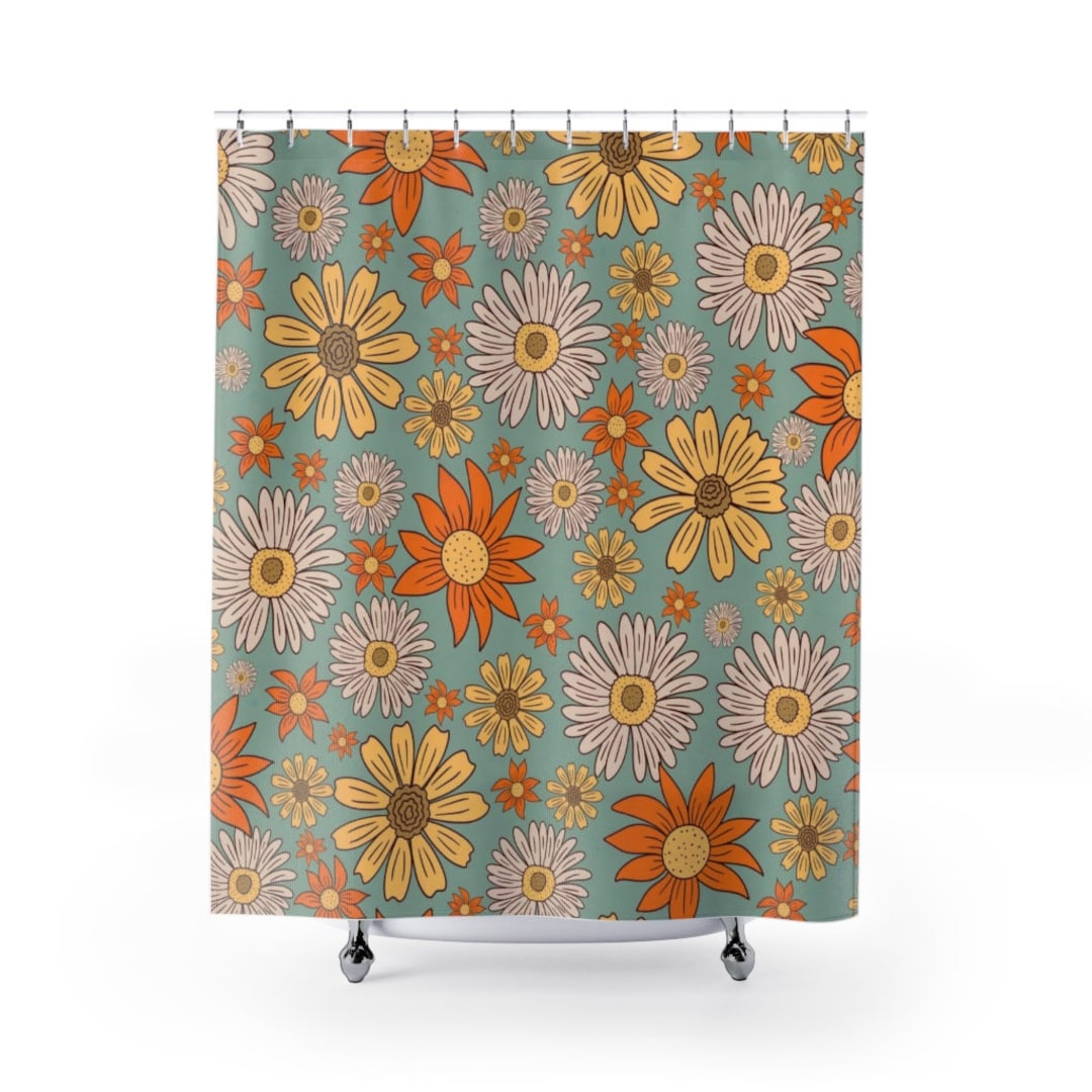 70s Shower Curtain, 70s Decor, Floral Shower Curtain, Floral Decor, 70s ...