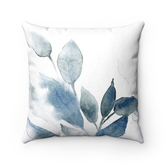 Plant Pillow, Botanical Pillow, Watercolor Pillow, Blue Throw Pillow, Boho Pillow, Plant Watercolor Decor, Blue Plant Decor, Plant Painting