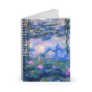 Purple Water Lilies Spiral Notebook | Claude Monet Artwork Inspired Ruled Journal, Vintage Style Writing Companion image 3