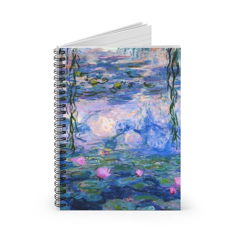 Purple Water Lilies Spiral Notebook | Claude Monet Artwork Inspired Ruled Journal, Vintage Style Writing Companion image 3
