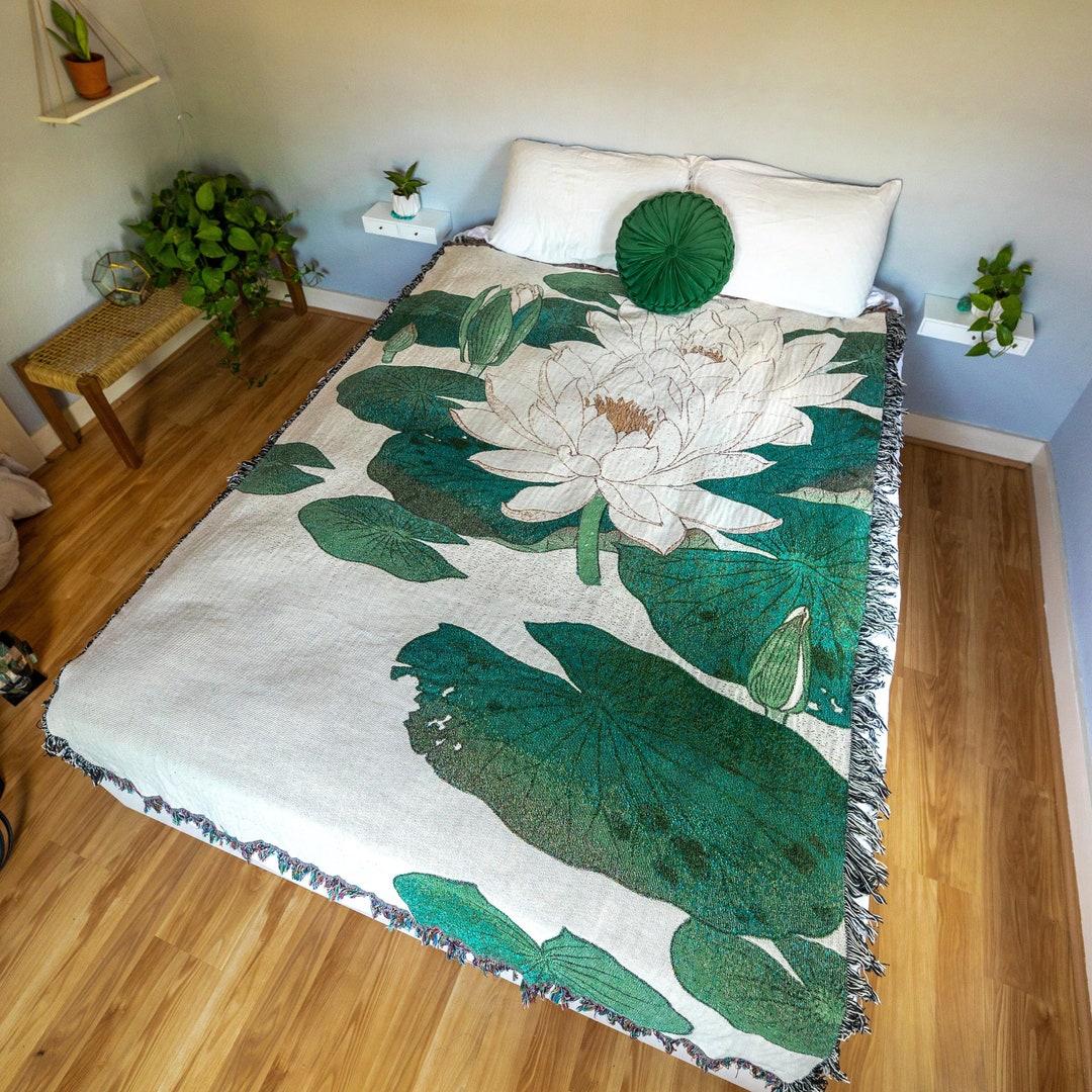 Japanese Blanket, Woven Blanket, Japanese Gift, Water Lily, Japanese