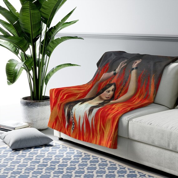 Gothic Blanket, Hell Painting, Gothic Painting, Gothic Decor, Soul in Purgatory, Religious Blanket, Unique Gift, Gothic Throw, Fire Blanket