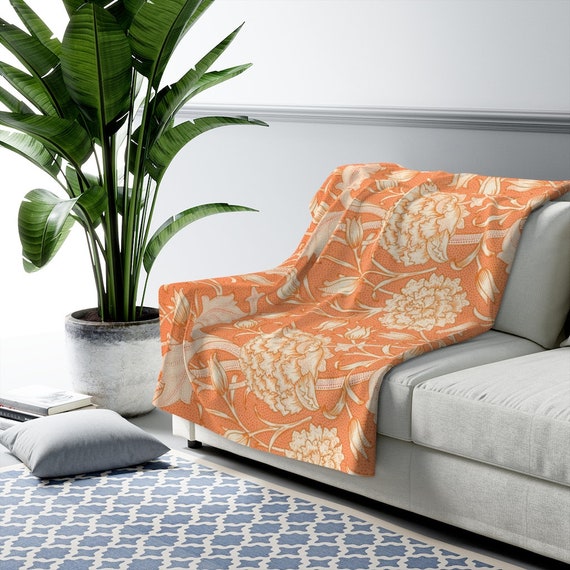 Orange Blanket, William Morris Blanket, Art Nouveau Blanket, Vintage Orange, Vintage Floral, Fleece Blanket, Sherpa Blanket, Floral Blanket