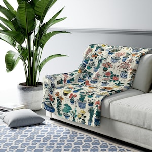 Coperta giapponese, Albero Bonsai, Coperta botanica, Giappone vintage, Biancheria da letto giapponese, Coperta Sherpa, Coperta dell'albero, Albero vintage, Biancheria da letto dell'albero
