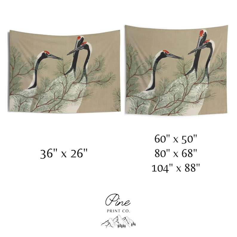 Kamisaka Sekka Crane Bird Tapestry | Vintage Japanese Botanical Wall Hanging, Fine Art Accent Piece image 4