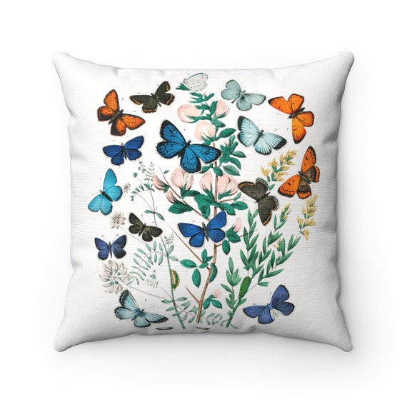 Butterfly Pillow, Moth Pillow, Botanical Pillow, Butterfly Decor, Vintage Botanical, Nature Pillow, Moth Decor, Nature Throw Pillow