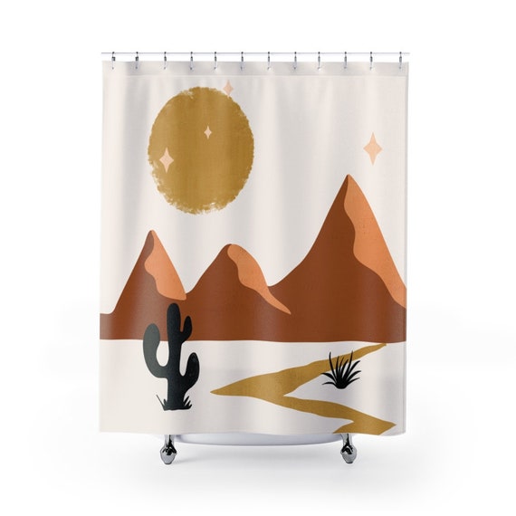 Desert Bathroom Decor, Boho Shower Curtain, Boho Bathroom, Minimalist Bathroom, Cactus Shower Curtain, Neutral Shower, Bohemian Bathroom