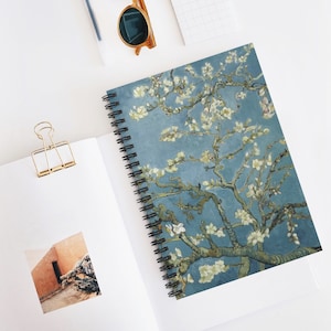 Van Gogh Notebook, Spiral Notebook, Blue Notebook, Blue Journal, Boho Notebook, Floral Notebook, Almond Blossoms, Flower Notebook