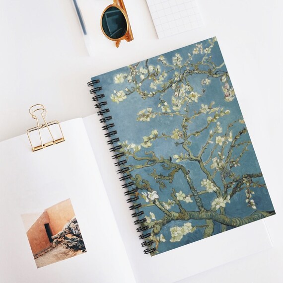 Van Gogh Notebook, Spiral Notebook, Blue Notebook, Blue Journal, Boho Notebook, Floral Notebook, Almond Blossoms, Flower Notebook