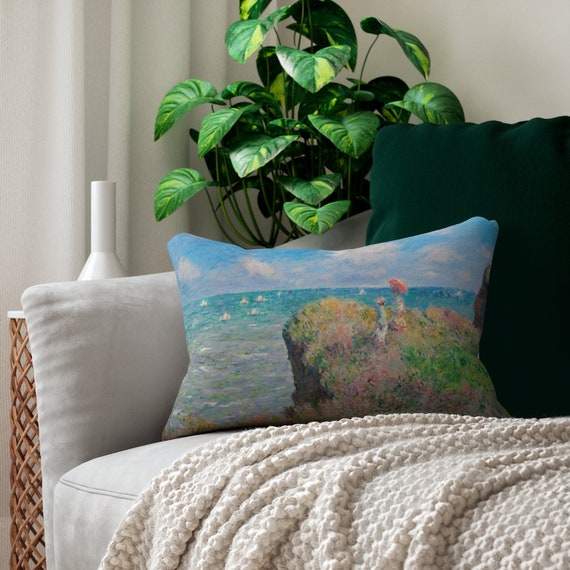 Claude Monet Pillow, Beach Pillow, Beach Decor, Monet Decor, Ocean Pillow, Lumbar Pillow, Art Pillow, Painting Pillow, Nautical Decor