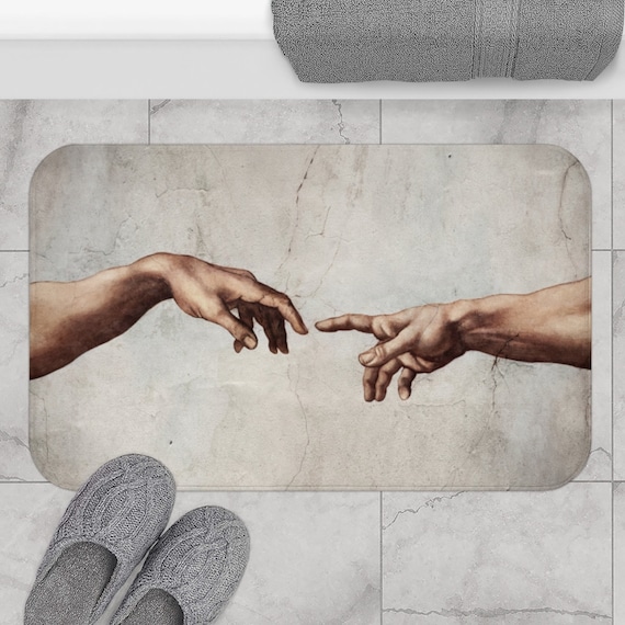 Creation of Adam, Michelangelo Painting, Art Bath Mat, Fine Art Bathroom, Sistine Chapel, Foam Bath Mat, God Bathroom Decor, Hand of God