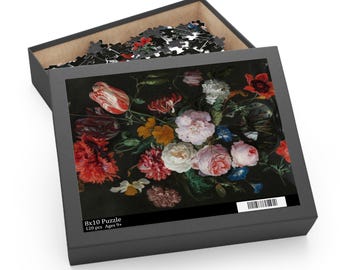 Floral Puzzle, Jigsaw Puzzle, Vintage Puzzle, Fine Art Puzzle, Art Puzzle, Fine Art Gift, Painting Puzzle, Black Puzzle, Flower Puzzle
