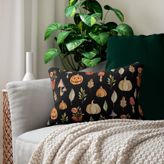 Halloween Pillow, Lumbar Pillow, Halloween Decor, Fall Pillow, Spooky Pillow, Black Pillow, Pumpkin Pillow, Mushroom Pillow, Plant Pillow