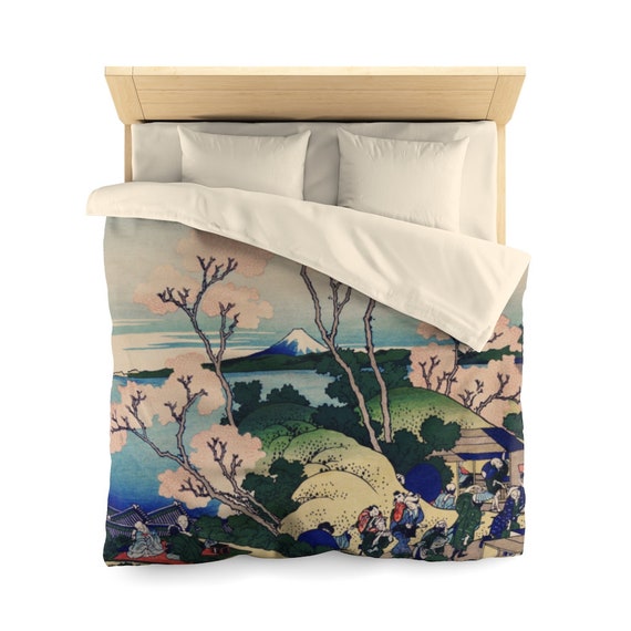 Japanese Duvet Cover, Cherry Blossom Duvet, Japan Duvet Cover, Japan Home Decor, Vintage Japan, Hokusai Decor, Asian Home Decor