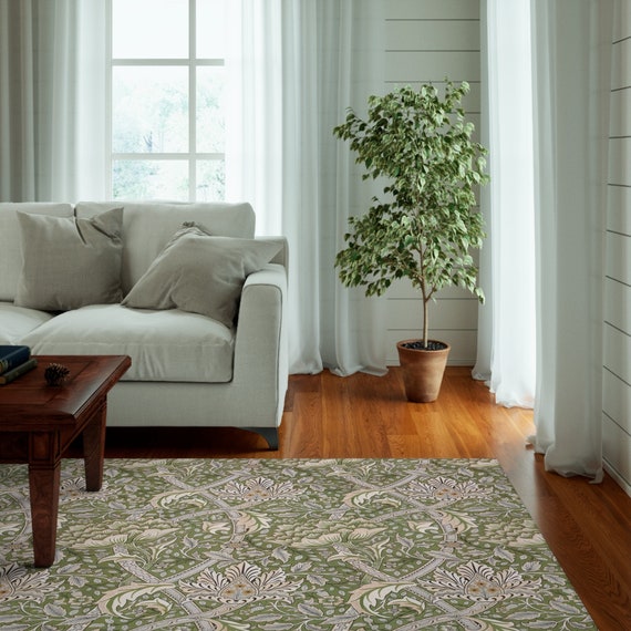 Green Rug, William Morris Rug, Runner Rug, Leaf Rug, William Morris, Nature Rug, Area Rug, Accent Rug, Art Rug, Plant Rug, Leaf Decor