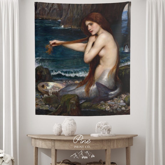 Mermaid Tapestry, John Waterhouse, Mermaid Art, Oil Painting, Painting Tapestry, Mermaid Decor, Vintage Mermaid Art, Ocean Tapestry,